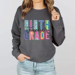 Hustle And Heart NC Fifth Grade Teacher Colorful Graphic Tee Colorful Block Mascots