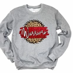 Hustle & Heart NC Warriors Red/White With Black Outline Tan Leopard Faux Glitter Leopard Circle Designs