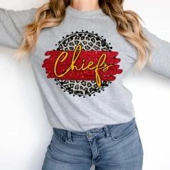 Hustle & Heart NC Chiefs Red/Yellow Leopard Circle Faux Glitter Leopard Circle Designs