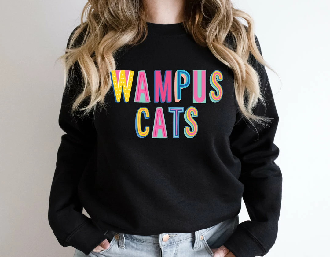 Hustle And Heart NC Wampus Cats Colorful Graphic Tee