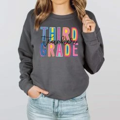 Hustle And Heart NC Third Grade Teacher Colorful Graphic Tee