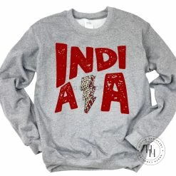 Hustle And Heart NC Lightning Bolt Designs Indiana Red Lightning Bolt Graphic Tee