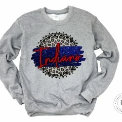 Hustle & Heart NC Faux Glitter Leopard Circle Designs Indians Blue And Red