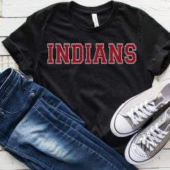 Hustle And Heart NC Indians Red Faux Chenille Letters Graphic Tee Faux Chenille And Glitter Letter Patch Tees