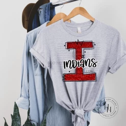 Hustle & Heart NC Indians Red/Blue Glitter Varsity Doodle