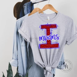 Hustle & Heart NC Indians Red/Blue Glitter Varsity Doodle