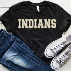 Hustle And Heart NC Faux Chenille And Glitter Letter Patch Tees Indians White/Gold Faux Chenille Letters Graphic Tee