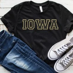 Hustle And Heart NC IOWA Black Faux Chenille Letters Graphic Tee
