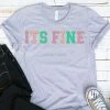 Hustle And Heart NC Its Fine Lilac/Pink/Turq/Gold Faux Chenille Letters Graphic Tee