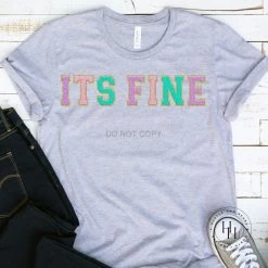 Hustle And Heart NC Its Fine Lilac/Pink/Turq/Gold Faux Chenille Letters Graphic Tee