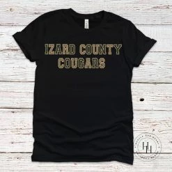 Hustle And Heart NC Faux Chenille And Glitter Letter Patch Tees Izard County Cougars Faux Chenille Letters Graphic Tee