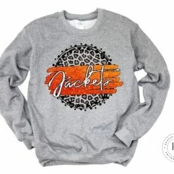 Hustle & Heart NC Jackets Orange/White With Black Outline Faux Glitter Leopard Circle Designs