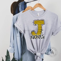 Hustle & Heart NC School Doodle Designs Jackets Yellow Glitter Varsity Doodle