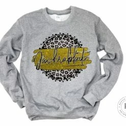 Hustle & Heart NC Faux Glitter Leopard Circle Designs Jackrabbits Gold/Black With White Outline