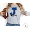 Hustle & Heart NC School Doodle Designs Jaguars Blue Glitter Varsity Doodle