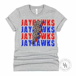 Hustle And Heart NC Lightning Bolt Designs Jayhawks Red, Blue Lightning Bolt Graphic Tee