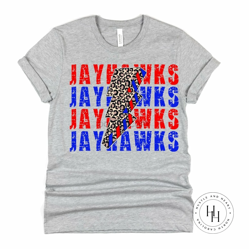 Hustle And Heart NC Lightning Bolt Designs Jayhawks Red, Blue Lightning Bolt Graphic Tee