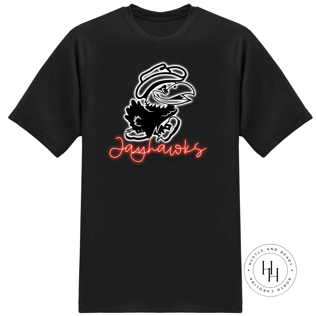 Hustle & Heart NC Neon Mascots Jayhawks Red Neon Mascot