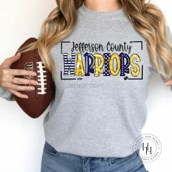 Hustle & Heart NC Jefferson County Warriors Doodle Graphic Tee School Doodle Designs