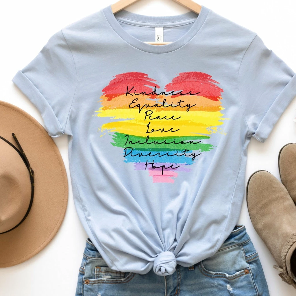 Hustle And Heart NC Kindness Pride Rainbow Heart Graphic Tee