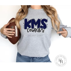 Hustle & Heart NC KMS Cougars Navy Glitter Varsity Doodle