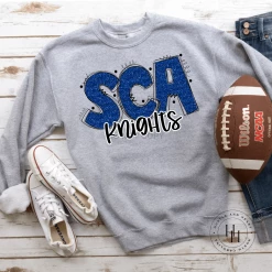 Hustle & Heart NC School Doodle Designs Knights Blue Glitter Varsity Doodle