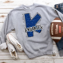 Hustle & Heart NC Knights Blue/Silver Glitter Varsity Doodle