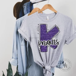 Hustle & Heart NC School Doodle Designs Knights Purple Glitter Varsity Doodle