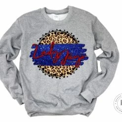 Hustle & Heart NC Lady Jays Royal Blue And Red Faux Glitter Leopard Circle Designs