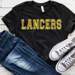 Hustle And Heart NC Faux Chenille And Glitter Letter Patch Tees Lancers Softball Faux Chenille Letters Graphic Tee