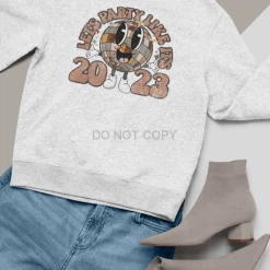 Hustle & Heart NC Let's Party Like It's 2023 Disco Ball Retro New Year Celebration Graphic Tee Or Sweatshirt