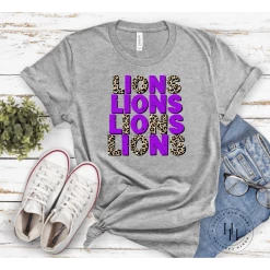 Hustle & Heart NC Lions Purple Repeating Graphic Tee