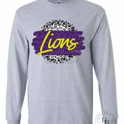 Hustle & Heart NC Lions Purple/Yellow Grey Leopard Graphic Tee