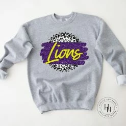 Hustle & Heart NC Lions Purple/Yellow Grey Leopard Graphic Tee