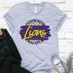 Hustle & Heart NC Lions Purple/Yellow Grey Leopard Graphic Tee