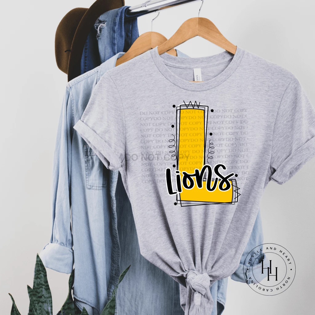 Hustle & Heart NC School Doodle Designs Lions Yellow Gold Varsity Doodle