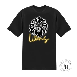 Hustle & Heart NC Neon Mascots Lions Yellow Neon Mascot