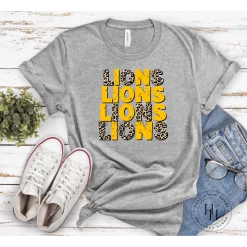 Hustle & Heart NC Lions Yellow Repeating Graphic Tee