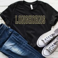 Hustle And Heart NC Longhorns Black/Gold Faux Chenille Letters Graphic Tee
