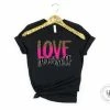 Hustle & Heart NC Valentine's Day Love Yourself Hot Pink And Leopard Split Graphic Tee