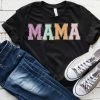 Hustle And Heart NC Faux Chenille And Glitter Letter Patch Tees MAMA Colorful Faux Chenille Letters Graphic Tee