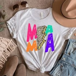 Hustle And Heart NC Lightning Bolt Designs Mama Colorful Lightning Bolt Graphic Tee