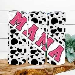 Hustle & Heart NC Mama Cow Print Pink Completed 20oz Skinny Tumbler