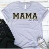 Hustle & Heart NC Customizable Name Tees MAMA EST Black Faux Chenille Graphic Tee