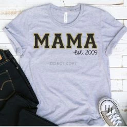 Hustle & Heart NC Customizable Name Tees MAMA EST Black Faux Chenille Graphic Tee