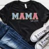 Hustle & Heart NC Customizable Name Tees MAMA EST Blue/Pink Faux Chenille Graphic Tee