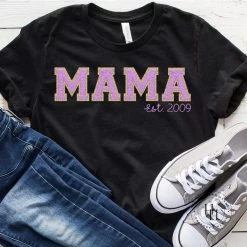 Hustle & Heart NC Customizable Name Tees MAMA EST Lavendar Faux Chenille Graphic Tee