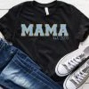 Hustle & Heart NC Customizable Name Tees MAMA EST Light Blue Faux Chenille Graphic Tee