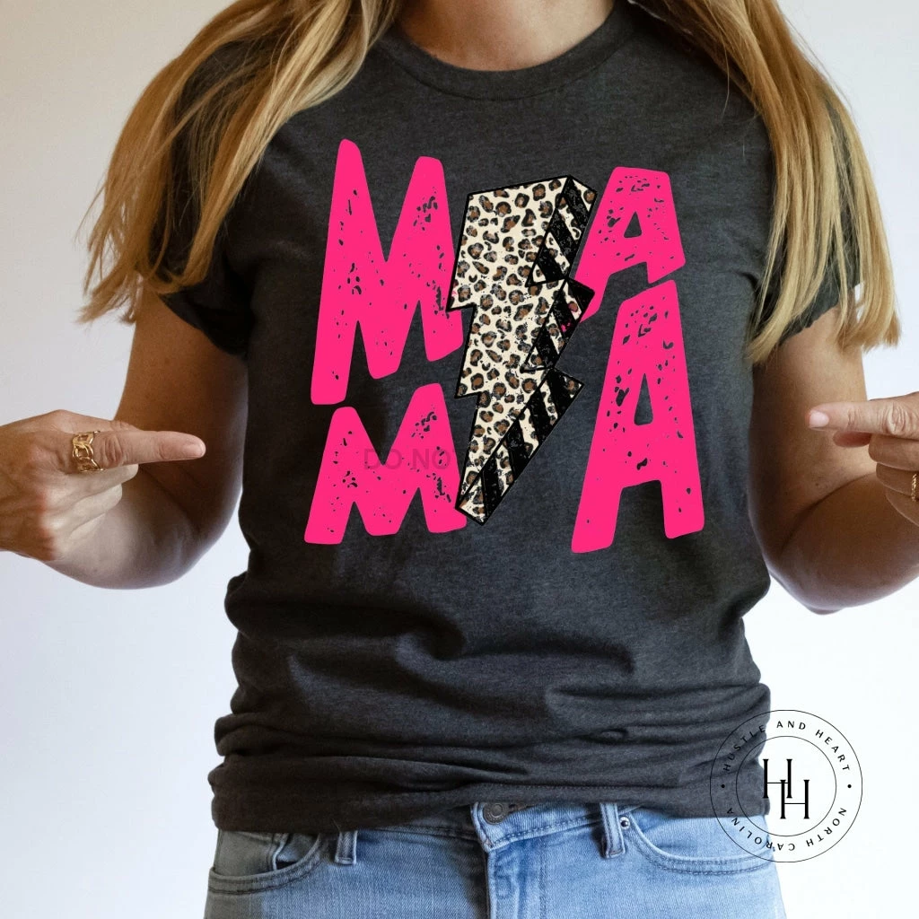 Hustle And Heart NC Lightning Bolt Designs Mama Hot Pink Lightning Bolt Graphic Tee