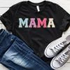 Hustle And Heart NC MAMA Light Blue/purple/pink/white Faux Chenille Letters Graphic Tee